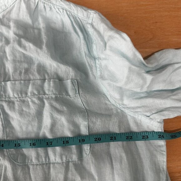 Lands End Shirt Dress Womens 1X Blue Linen Tunic Button Front Pockets Coastal - Picture 11 of 11